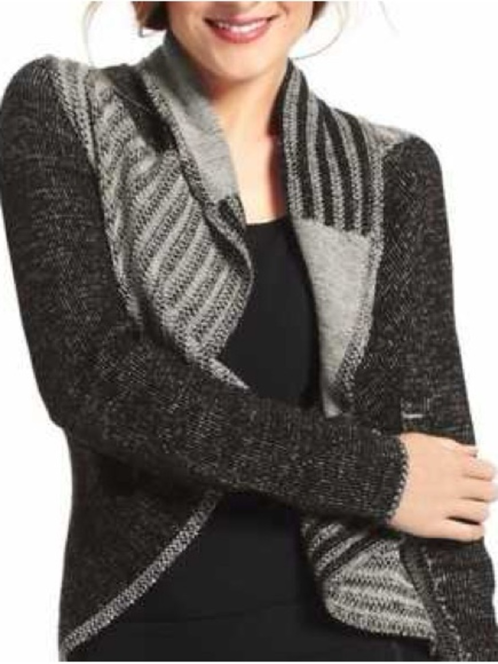 CAbi Patchwork Open-Front Draped Cardigan